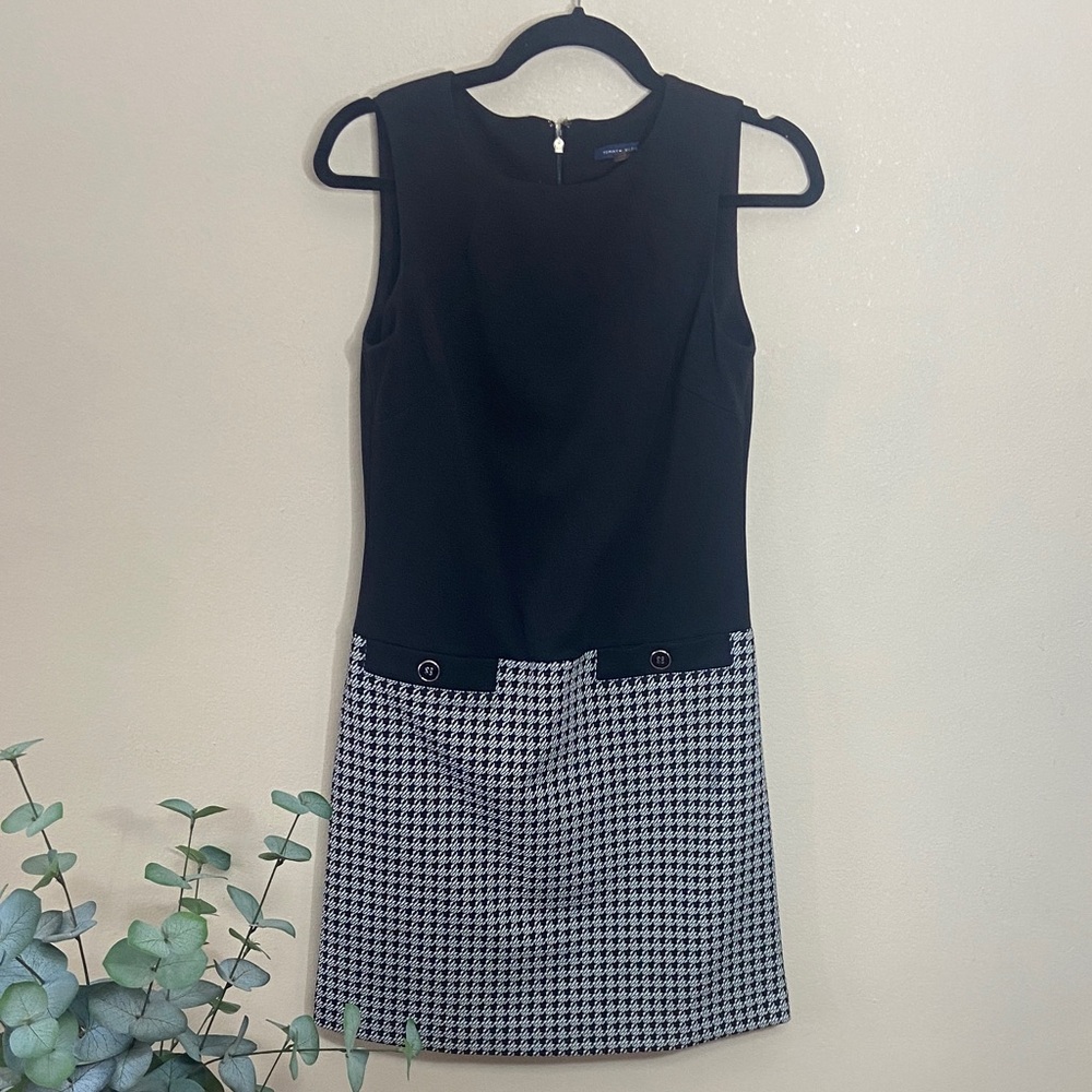 Tommy Hilfiger Women's Black White Houndstooth Plaid Mini Dress Sz 4 Fall Winter